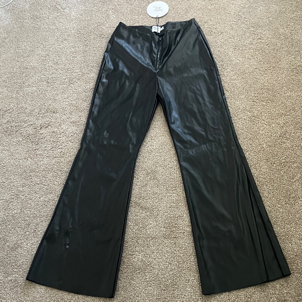 Princess Polly Valla Faux Leather Flare Pants Black Size 4 NWT Party Going Out